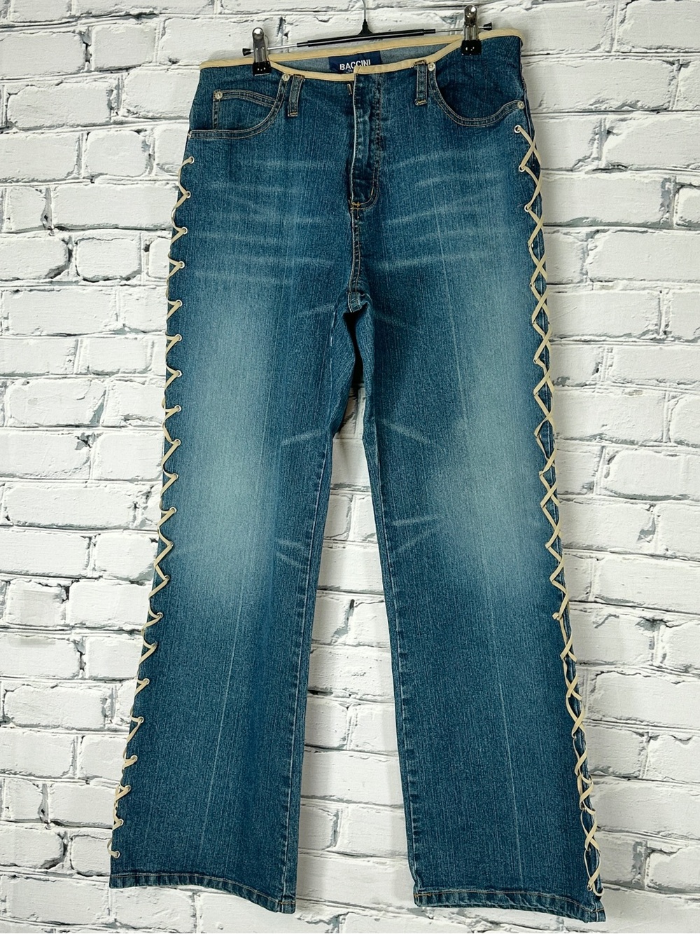 Vintage Baccini Y2k Flare Lace Up Side Jeans Size 10 Blue 90s Festival Western